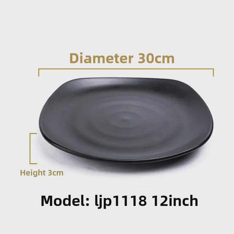 Melamine Black Tableware: Imitation Porcelain Plate for Cold Dishes, BBQ, Hot Pot, and Commercial Use.