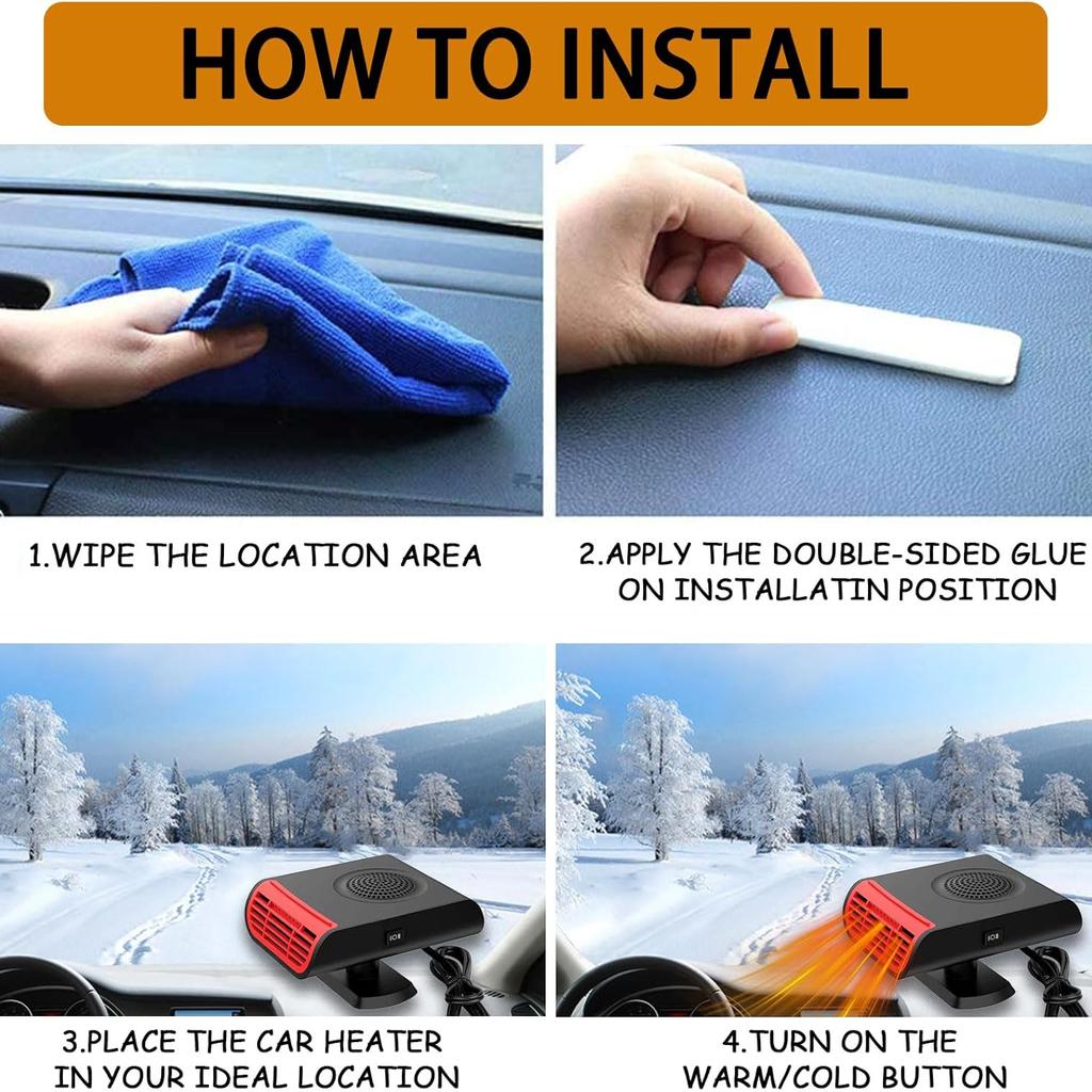 Portable 2-in-1 12V Car Heater 150W Fast Car Defroster Windshield Heater with 360° Rotation, Plug Into Cigarette Lighter for Car,Truck,SUV,RV