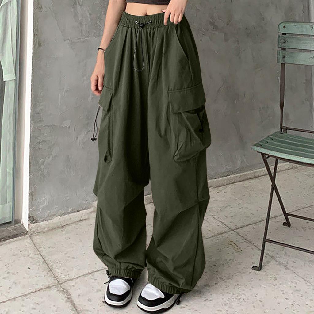 Women's Wide-Leg Athletic Pants with Multiple Pockets, Drawstring and Tapered Ankles