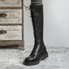 Martin Boots Black Thick-soled Slim Lace-up High Boots Long Knight Boots Women's Autumn and Winter