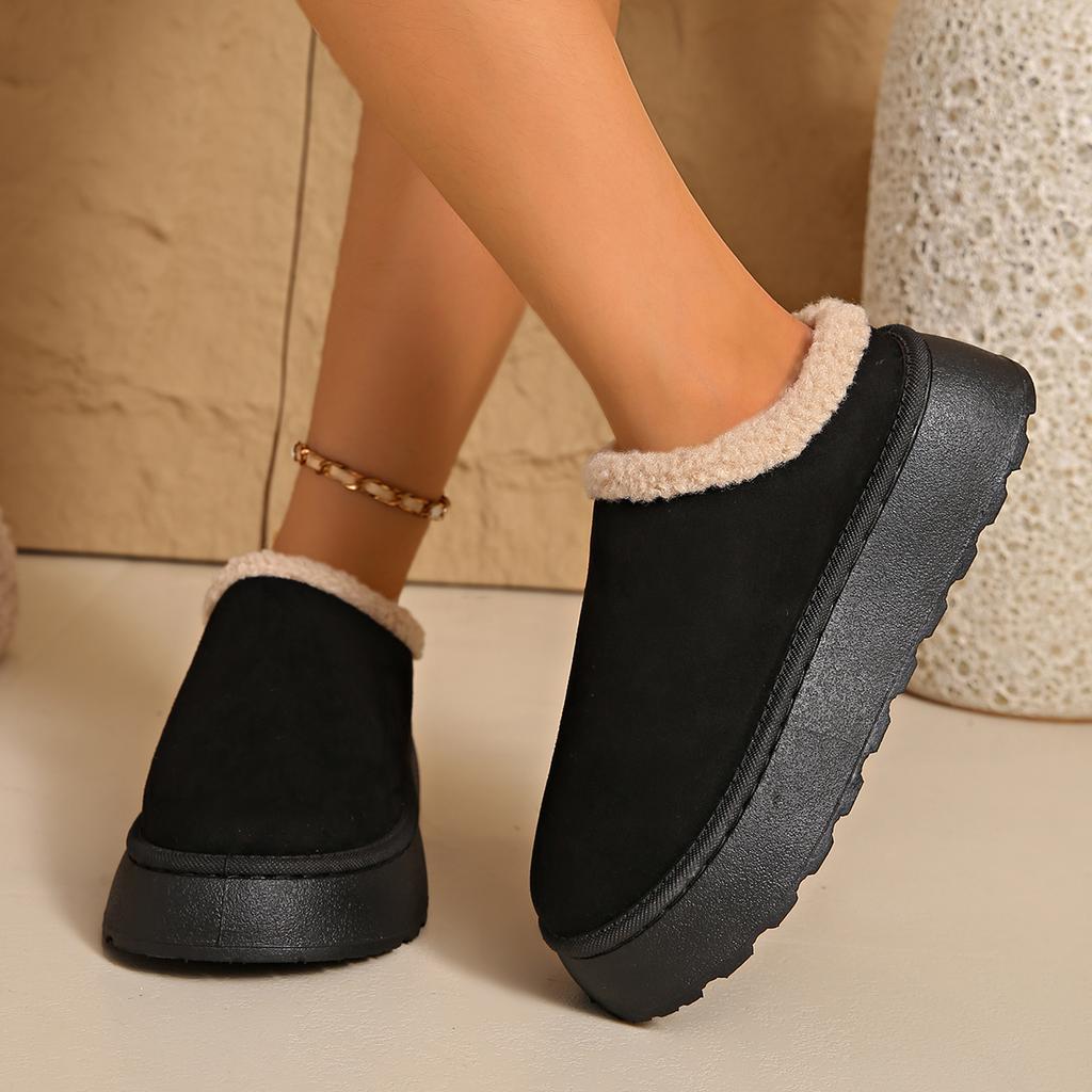 Fashion Plus Size Women's Thick-Soled Closed-Toe Slippers Faux Fur Winter Indoor Outdoor Fluffy Warm Cotton Slides Size 36-44