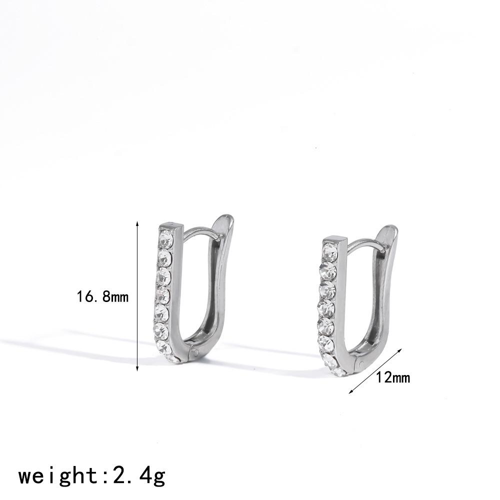 Elegant U-shaped Rhinestone Ear Studs - 18K Gold Stainless Steel Earrings, High-End Feel, Non-Fading Titanium Steel.