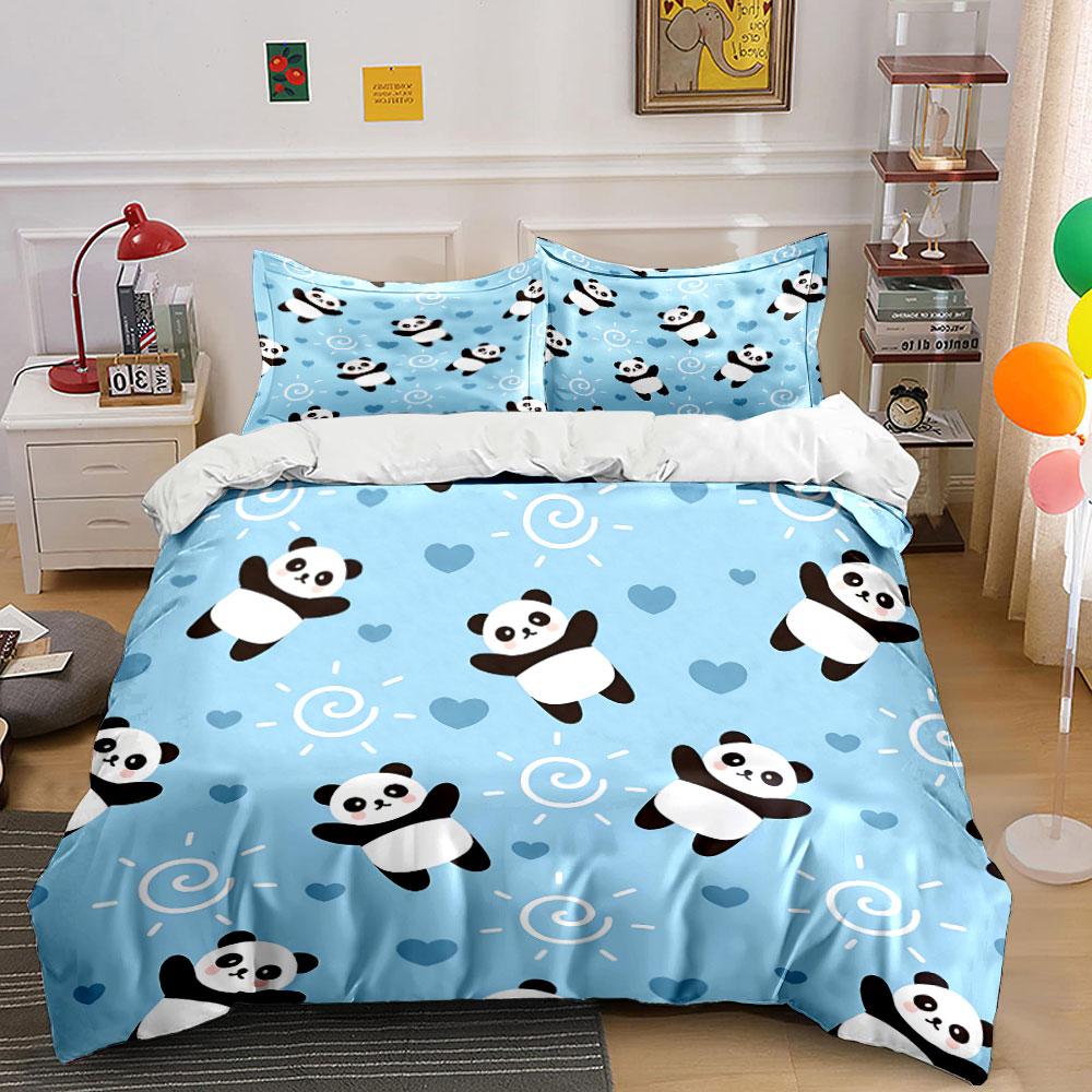 Cute Panda and Hearts Pattern Bedding Duvet Cover Set Duvet Cover Pillowcases (1*Duvet Cover 2*Pillowcases, without duvet insert)