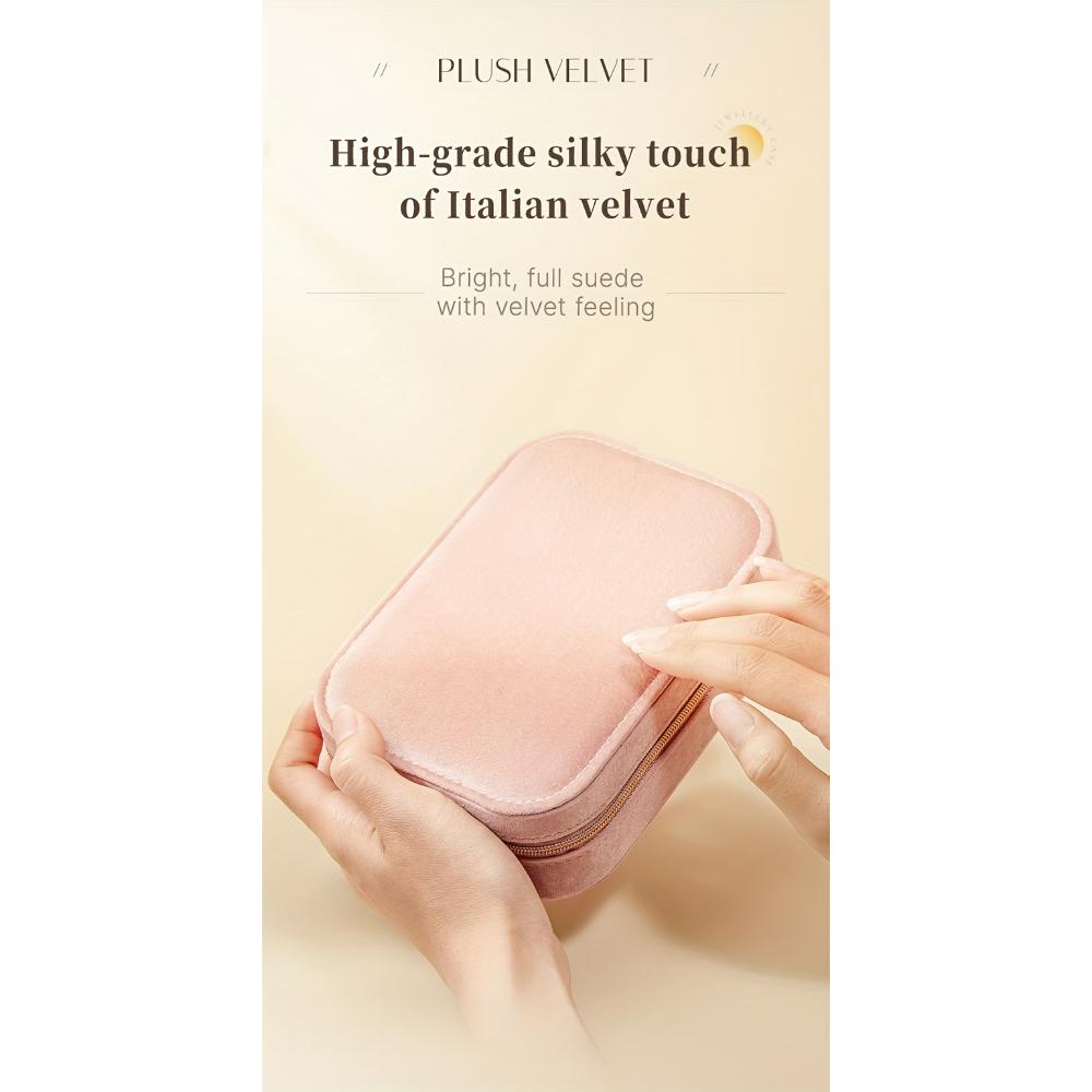 Cutie de bijuterii din catifea cu 3 straturi și fermoar, cutie de depozitare, cârlig pentru colier, poate depozita cercei, coliere, inele, ceasuri, accesorii de păr, potrivită pentru cadouri