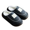 New Mid-to-high-end PU Leather Slippers Winter Couple Home Thick Bottom Heightening Velvet Warm Non-slip Cotton Slippers