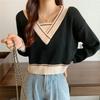 Elegant Knitted V Neck Pullover Sweater Women's Autumn and Winter Fashion Loose Outer Bottoming Shirt 2025 New Casual Simple Short Tops Clothing