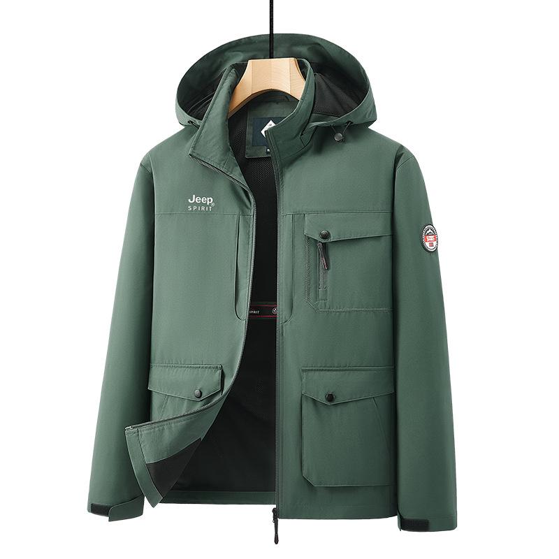 Men s Windproof Multi-Pocket Jacket with Detachable Hood, Plus Size, for Spring/Autumn M