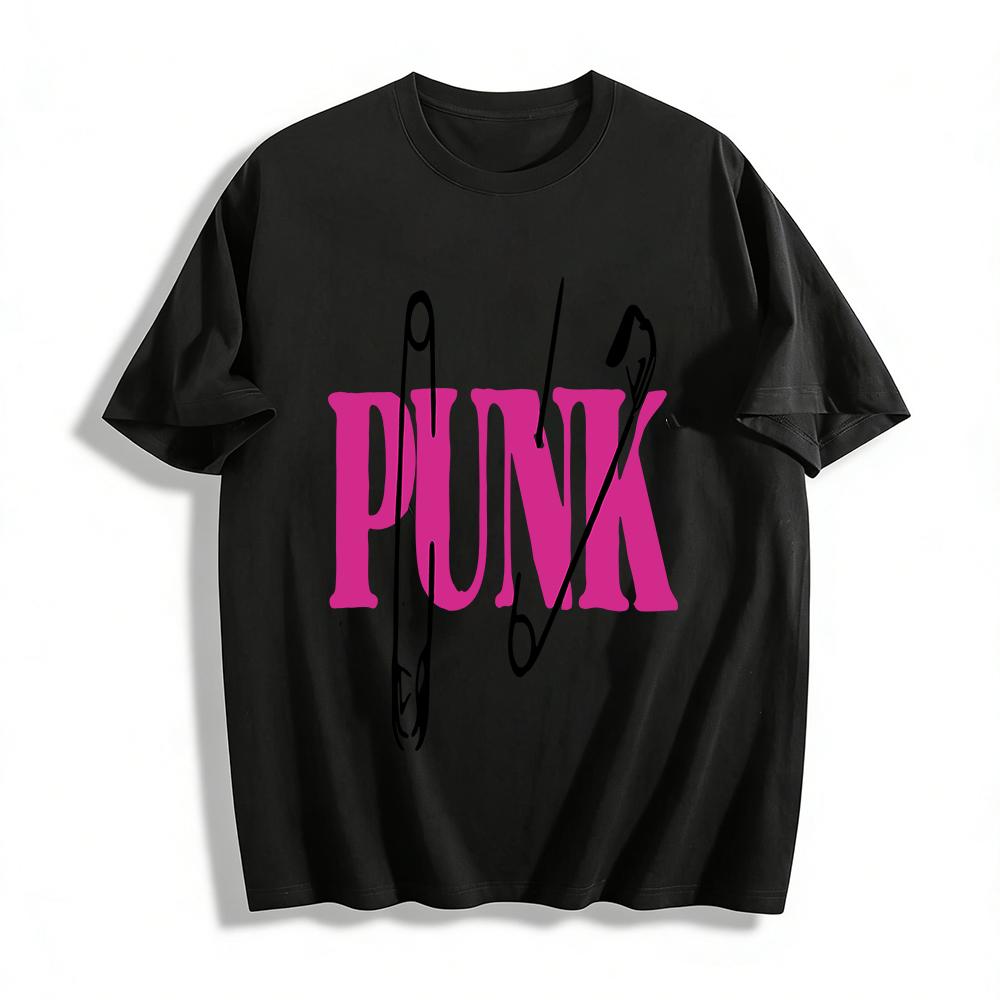 

Vintage Punk Style Safety Pin Print T-Shirt Unisex Street Trendy Loose Casual Top Pure cotton T-shirt XXS