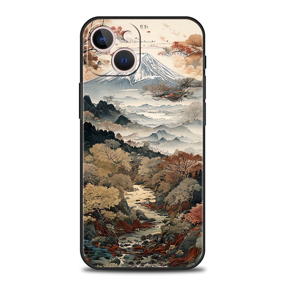 Soft TPU Phone Case for iPhone 16/15/14/13/12/Pro/Max/16E/11/Pro/7/8/Plus/XS/Max Shockproof Chinese Style Landscape Painting Bag