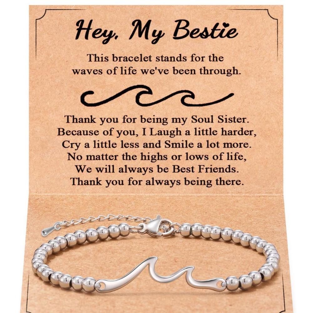 Wave Silver Bead Bracelet Wave Pendant Lobster Buckle Adjustable Silver Bead Bead Sister Wave Silver Bead Bracelet