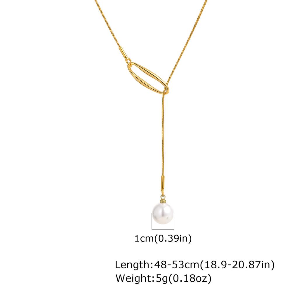 Stainless Steel Round Snake Chain Hollow Geometric Accessories Imitation Pearl Y-Shaped Necklace Women'S, Accessories Nc-