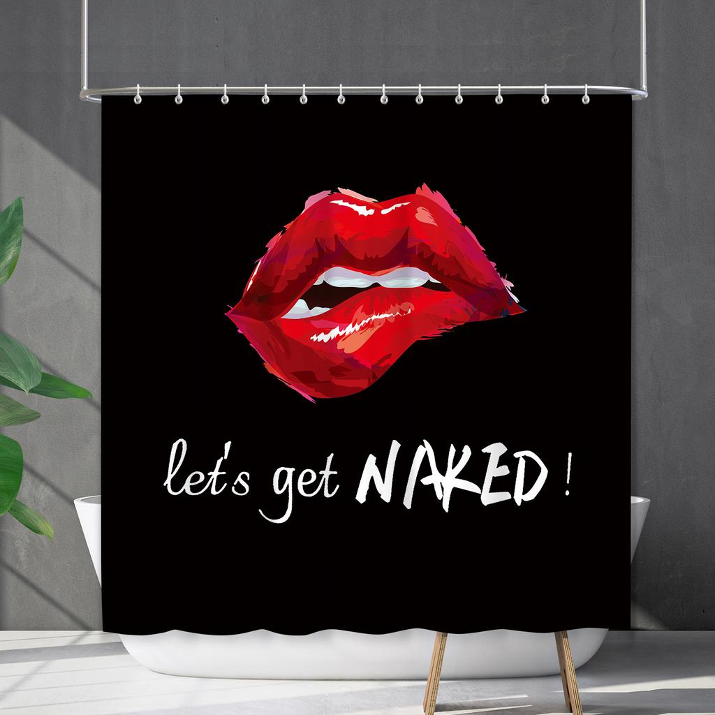 Shower Curtain Waterproof And Mildew-Proof Digital Printing English Alphabet Shower Curtain Bathroom Shower Cloth Partition Curtain Free Of Punching