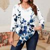 Women's Print Plus Size Tops Hollow V Neck 3/4 Sleeve Shirt Elegant Casual Tops