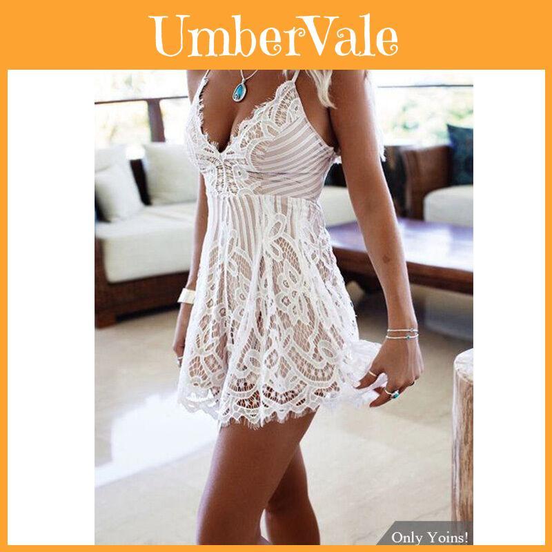 Elegant Les Femmes Dentelle Robe Mini Robe De Soire D't Club Beach Bal Sans Manches