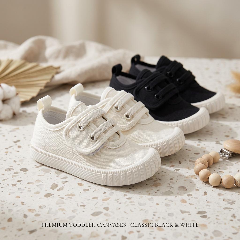 Kids' Soft Sole Velcro Canvas Shoes - White for Spring/Autumn