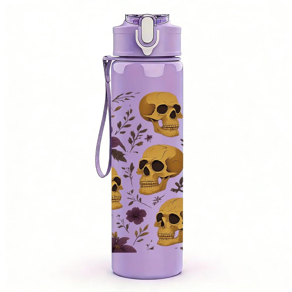 1PC Skull Dot Seamless Pattern Print 750ml Color Plastic Sports Water Bottle Leakproof Flip Straw Lid Suitable for Sports Office Home Use