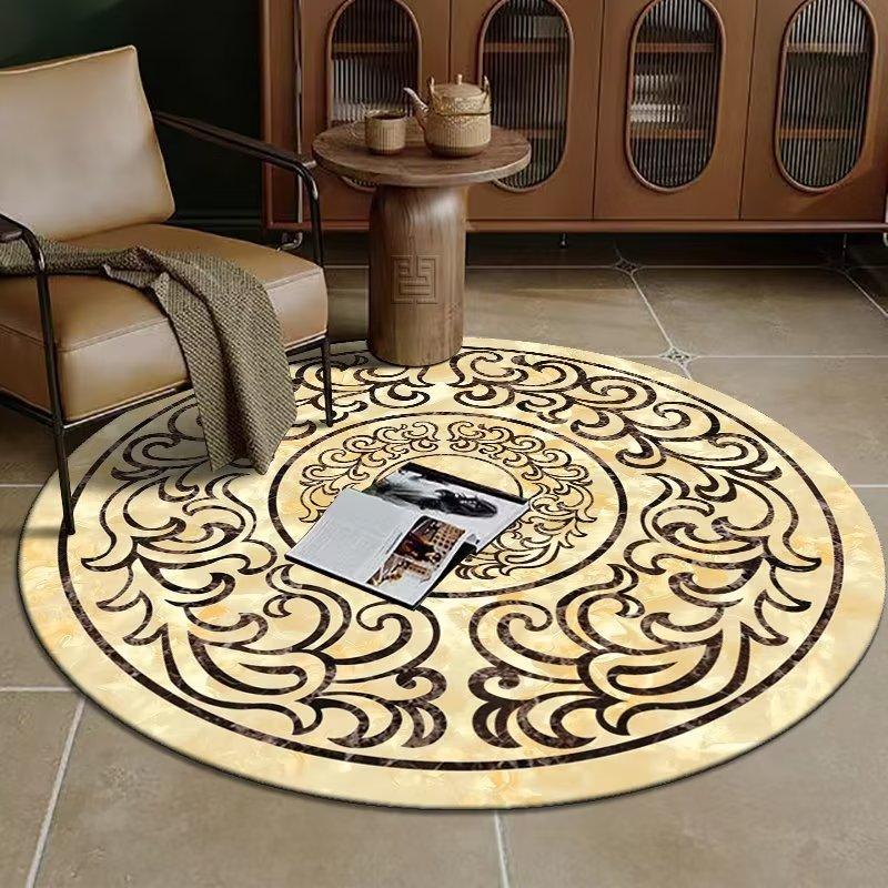 European Luxury Decorative Home Carpet Round Bedside Rugs for Bedroom Soft Carpets for Living Room Marble Pattern Non-slip Mats