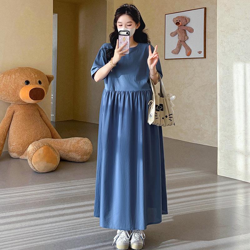 Summer Maternity Fashion: Plus Size Patchwork Long Dress for Trendy Moms Extra Large
