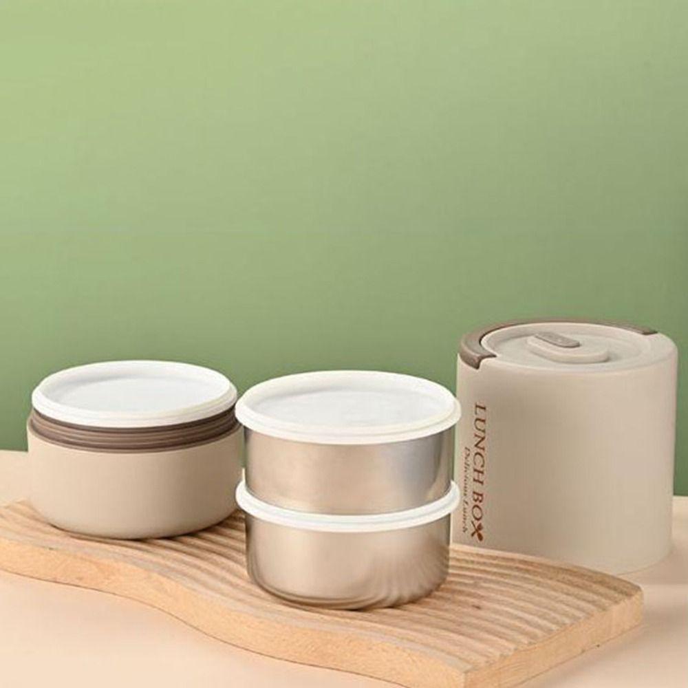 Large Capacity Thermal Lunch Box Round Lunch Container Set Portable 3 Layers Lunch Box  School