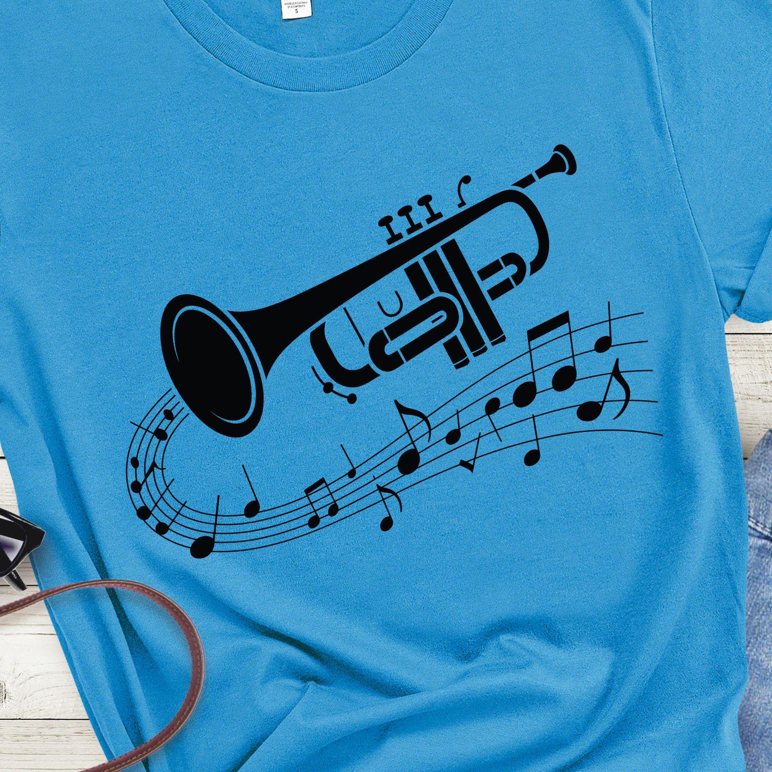 Trumpet Music Notes T-Shirt | Musical Instrument Band Shirt, 6 colors 4XL