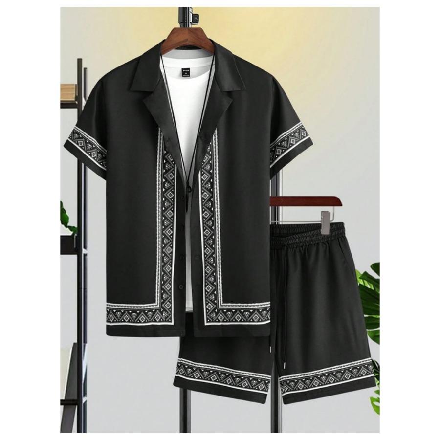 Casual Fashion Men's Short Sleeve Shirt Summer Short Sleeve Shirt and Beach Shorts Men's Set