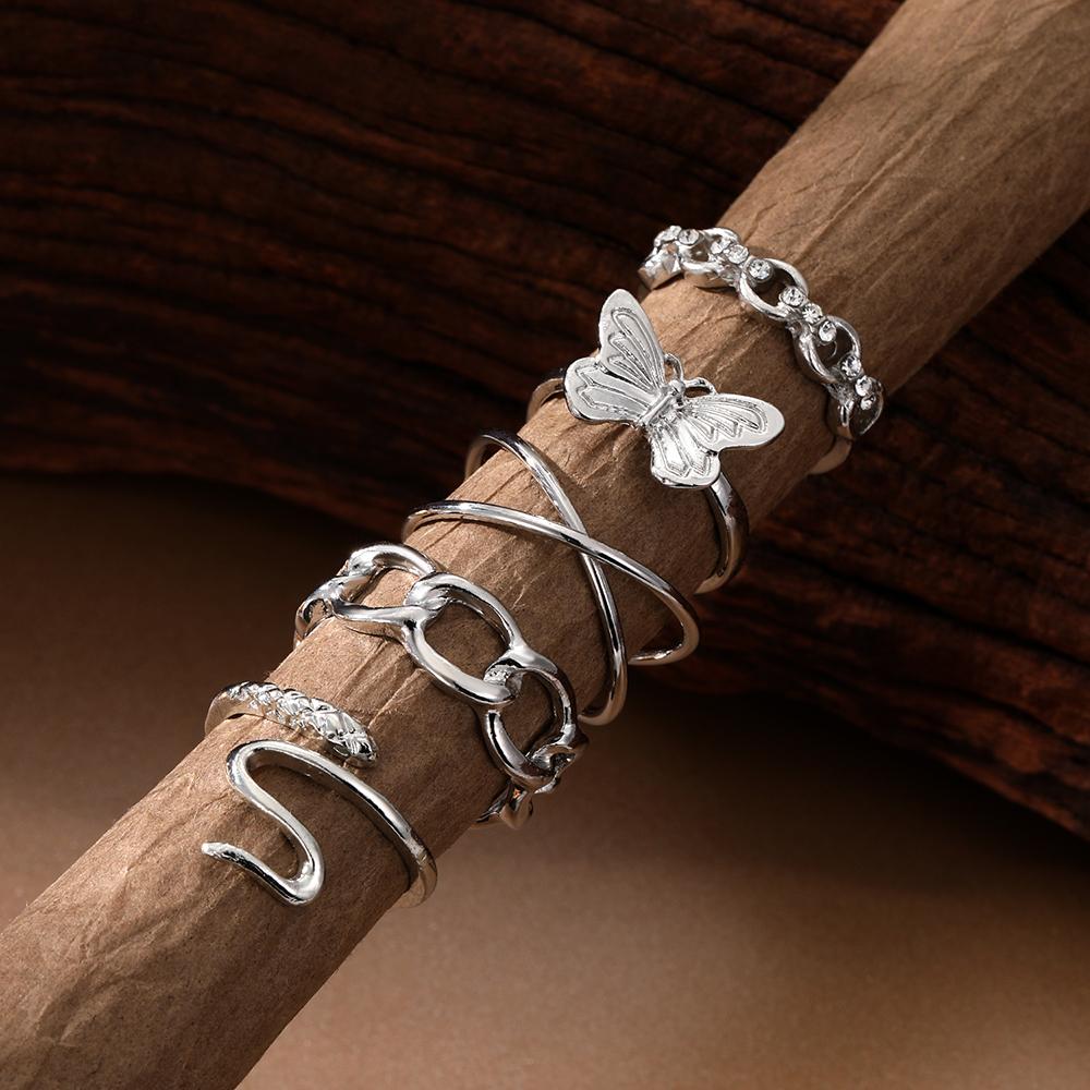 Butterfly Ring Girl Cute Student Snake Shaped Opening Ring Hollow Charm Carving Ring Set of 5 Elegant Charm Cute Ring Gift