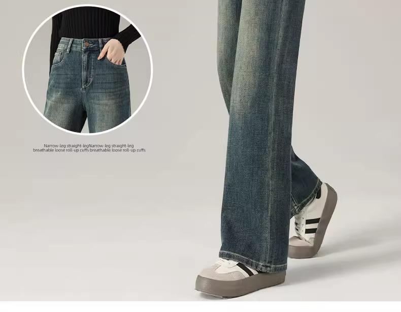 Women's High-Waisted Retro Straight-Leg Jeans - Spring 2025 Slimming and Loose Fit