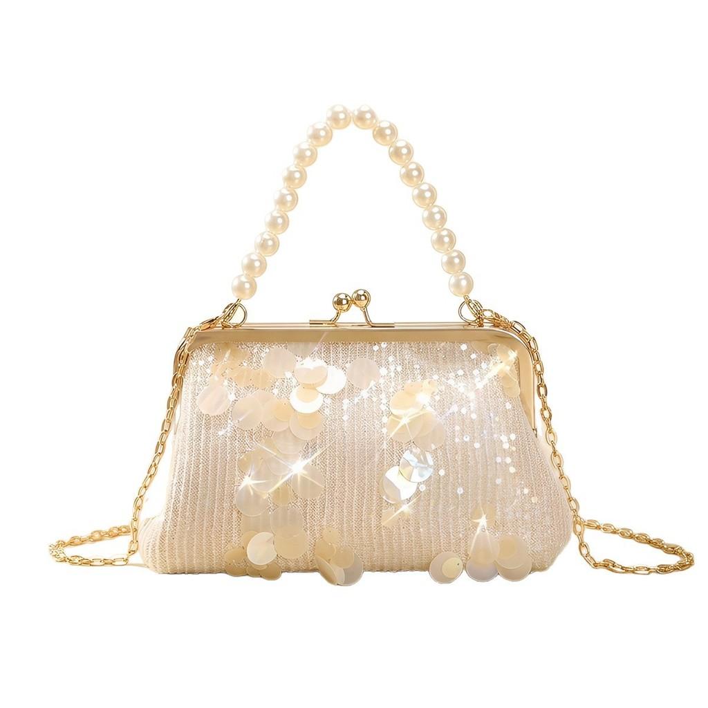 Shell Clutch Bag With Pearl Chain For Summer Vacation And Daily Use