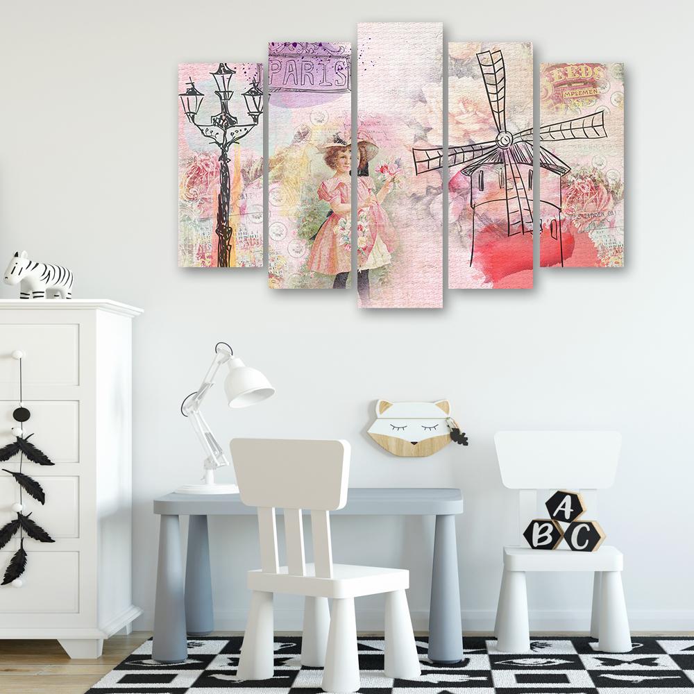 Five piece picture canvas print Baby girl pink