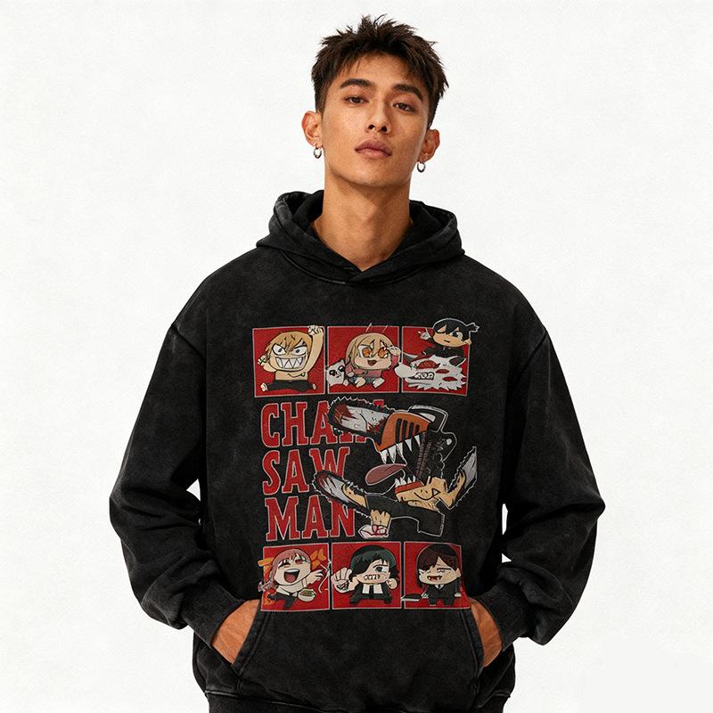 Niche Trend Cartoon Digital Direct Injection Printing Hoodie 430G Heavy Cotton Washed Sweater Men And Women Tide