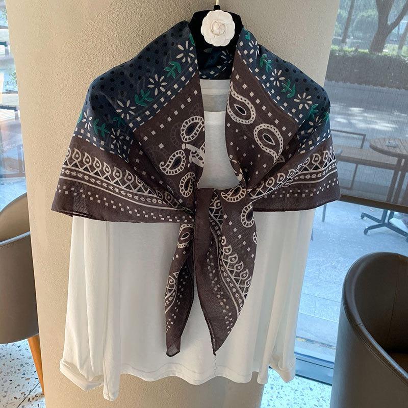 [Variety sunscreen shawl retro printed square scarf women's summer silk cotton silk scarf