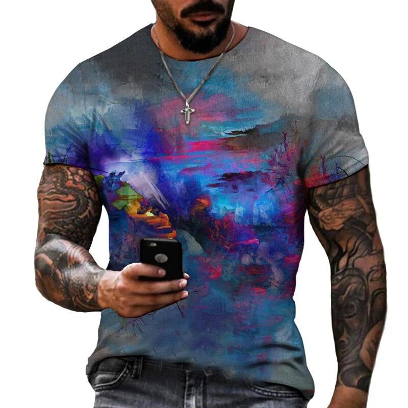 Mote Joint Graffiti Art Herre T-skjorte Hip Hop Casual Harajuku Trykte T-skjorter Ny Personlighetstrend Rund Hals Farge Topper