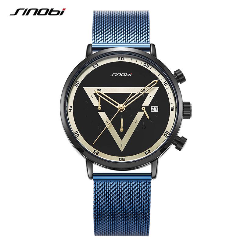 Sinobi Men s Creative Large Dial Quartz Calendar Watch with Mesh Strap - Waterproof Fashion Wristwatch Model 9830