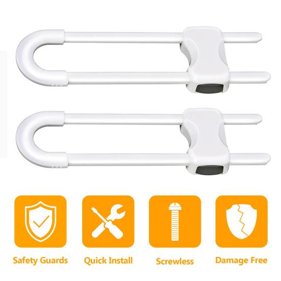 2 Pcs Sliding Cabinet Locks Baby Proofing Adjustable U-Shaped Safety Latches Easy Install Reusable Security Locks for Drawers Fridge