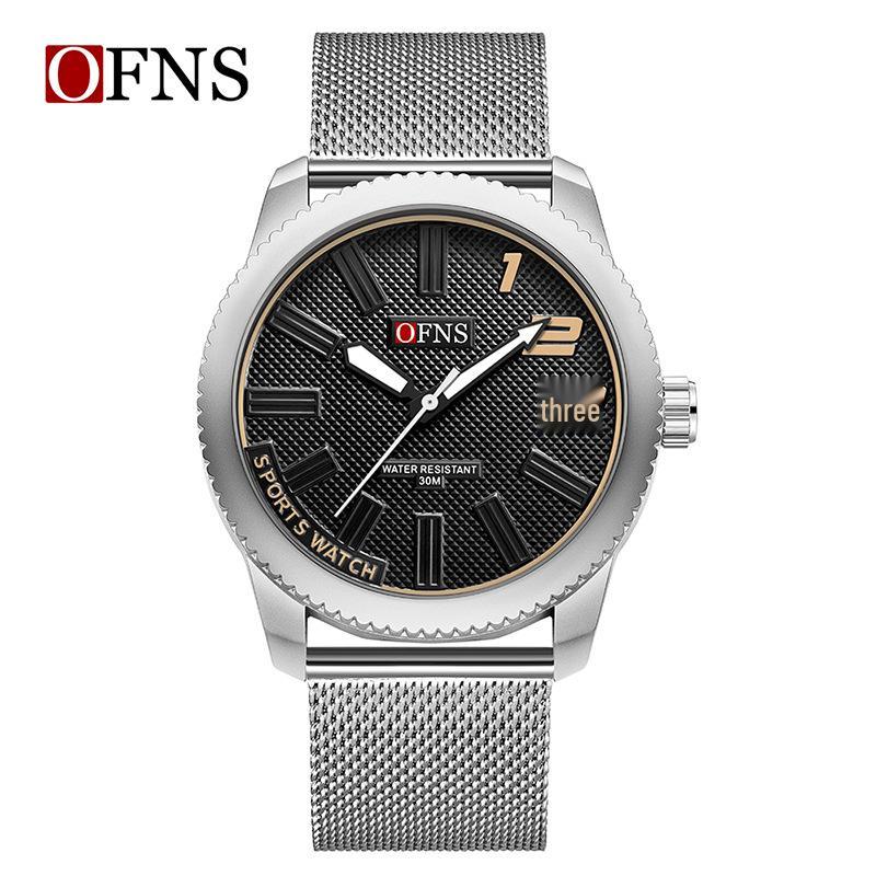 OFNS Men's Ultra-thin Quartz Wristwatch with Rotating Bezel and 3D Markers