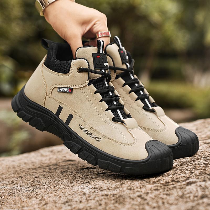 Fashion Men Retro Trendy Short Boots Outdoor Work Mountaineering Fashion Versatile Casual Sports Shoes Thick Soled Wear Resistant Shoes