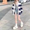 College style striped knitted sweater women's autumn and winter new shawl loose lazy outside with cardigan sweater jacket top