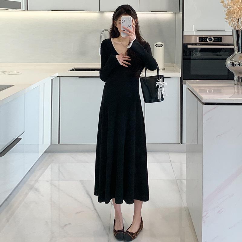 2026 Spring Korean Slim Fit Lace Patchwork Knit Dress M