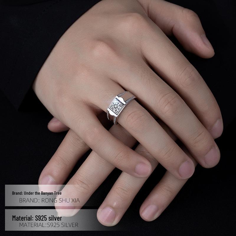 Bague Homme Arbre Banyan Argent S925 Moissanite Diamant Géométrique