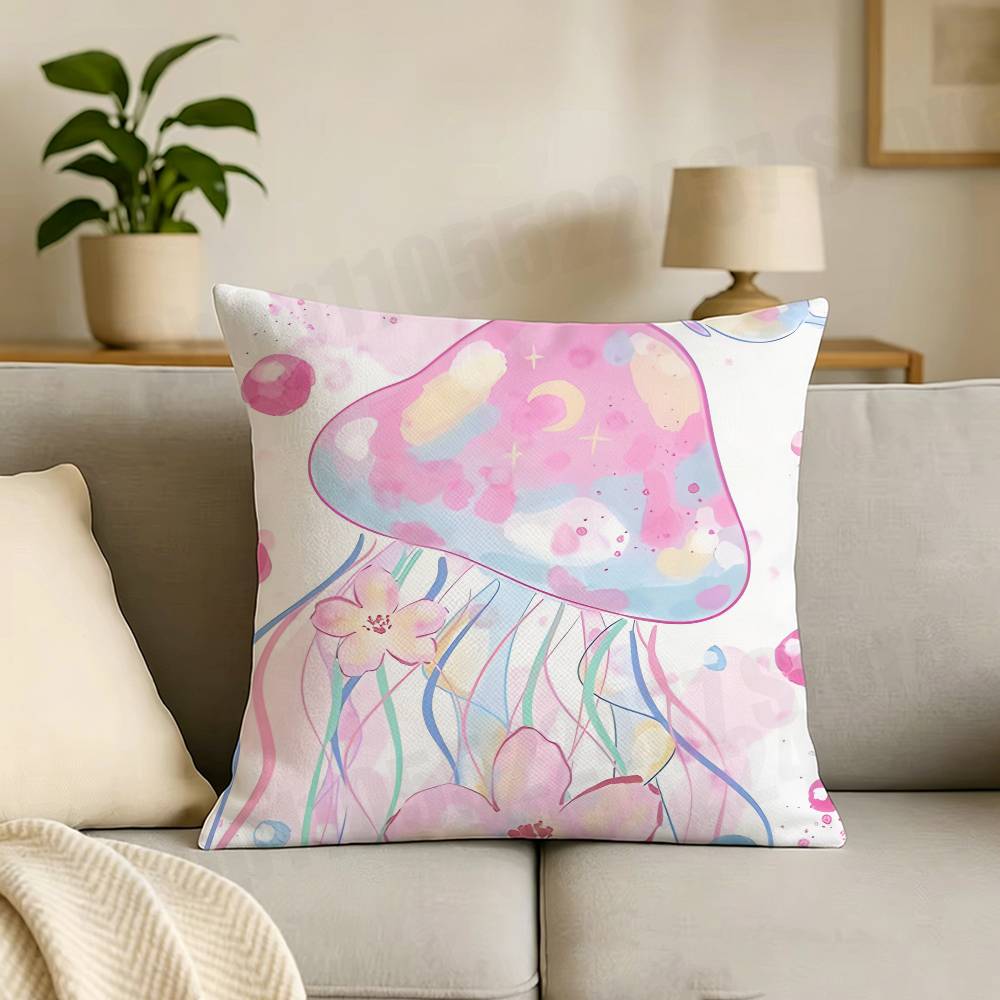 Jellyfish Marine life Cut Print Throw Pillow Cover Square Cushion Case for Living Room Bedroom Decor