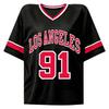 Women’s Short Sleeve V Neck Letter Print Sports Jersey Top Loose Mesh Shirt 91 Casual Style