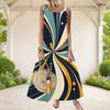 Women Plus Size Black Grey White Printed Scoop Neck Sleeveless A Line Long Dress