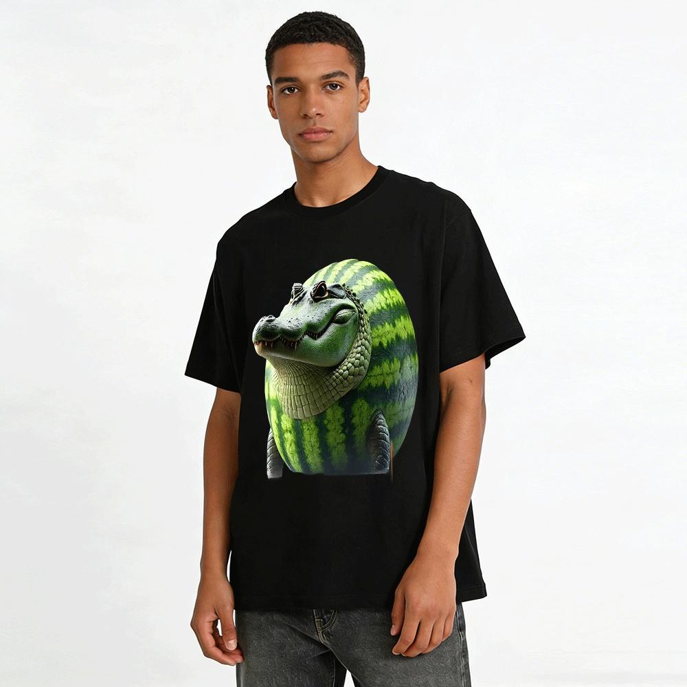 Funny Watermelon Crocodile Graphic Casual Short Sleeve Top Pure Cotton T-shirt