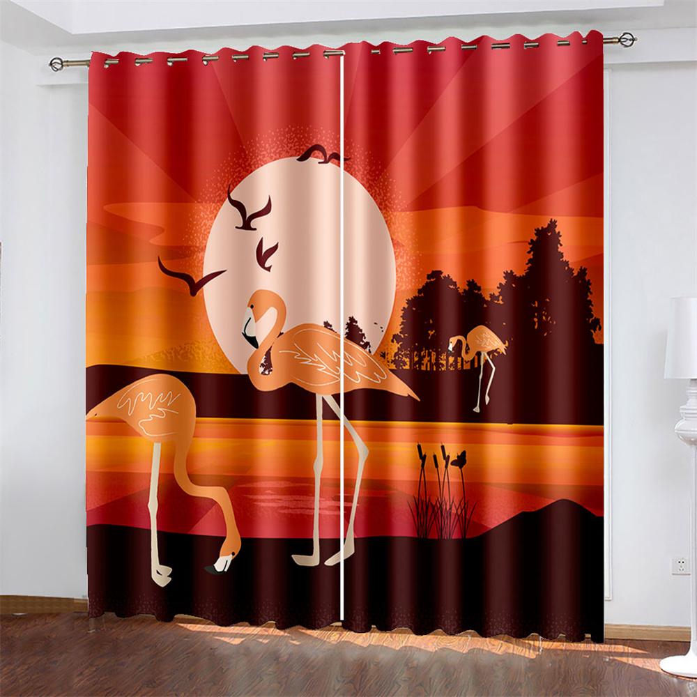 

Художественный принт фламинго, тканые шторы, затемняющие шторы для спальни, две отдельные шторы слева и справа 132cmx160cm