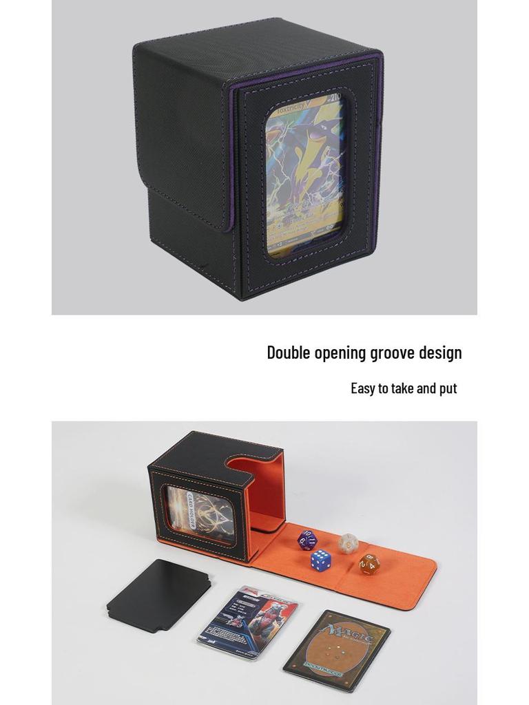Windowed PU Leather Card Box for 100+ Yu-Gi-Oh, Hero Duel, MTG Cards