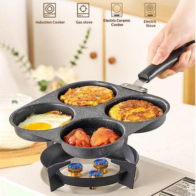 3/4Hole Egg Burger Frying Pan Wooden Handle Nonstick Household Universal Stove Steak Multi-Functional Burger Bread Breakfast Pot
