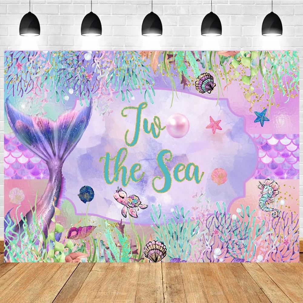 Little Mermaid Theme Party Backdrop Photography Baby Shower Decor Background Girl Birthday Wedding Cake Table Backgrounds