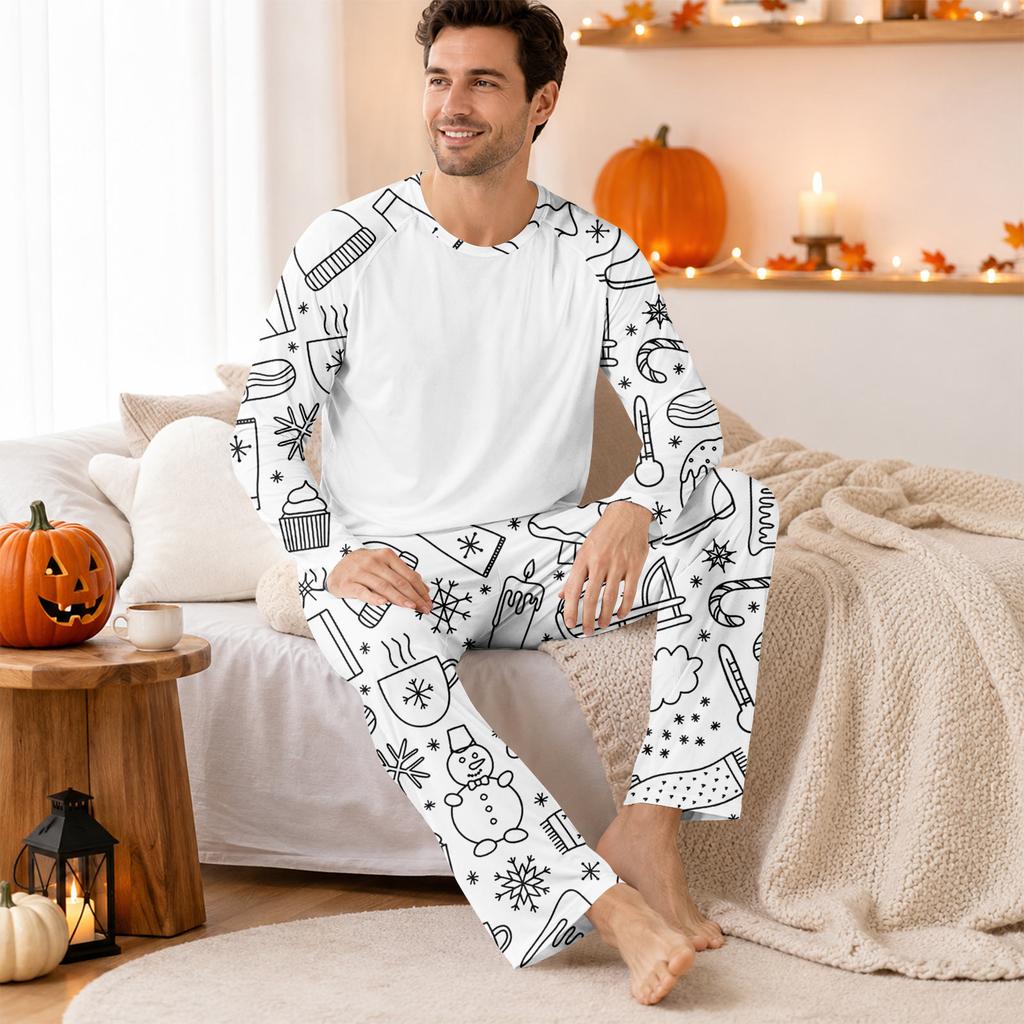 Herren Weihnachtspullover mit Rundhalsausschnitt und Langarm sowie Hose Pyjama-Set Lässig und Bequem