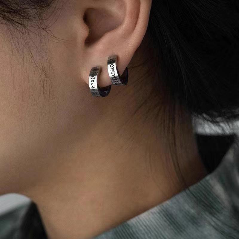 1 Pair Gothic Viking Rune Stud Earrings For Women/Men Stainless Steel Cubic Zirconia Rock Punk Piercing Jewelry