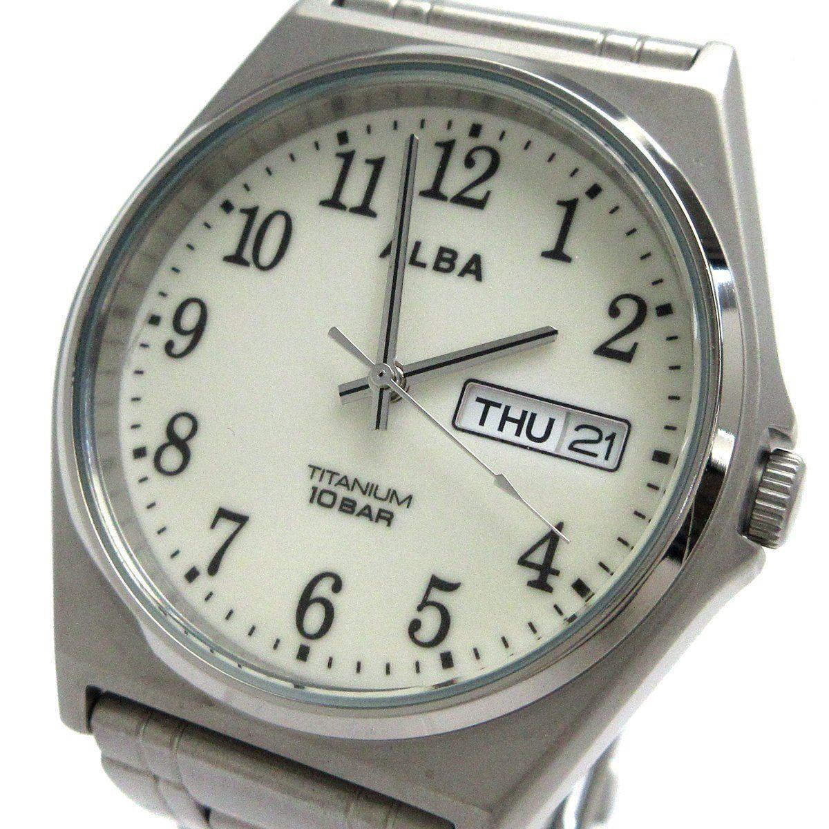 SEIKO ALBA Men s Titanium Day Date Arabic Numerals Lumibrite Dial VJ43-KXG0 Watch Quartz Working Item